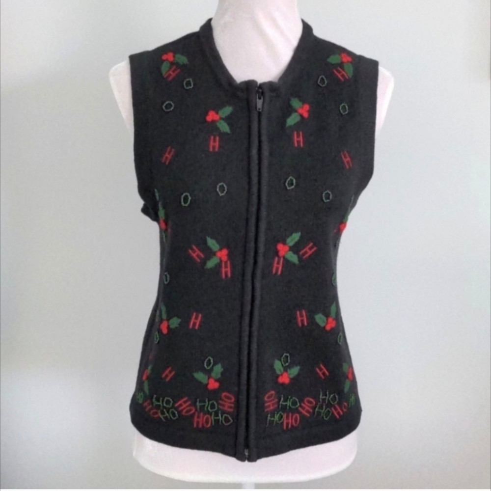 Bechamel Christmas Sweater Vest Beaded & Embroidered Removable Collar size Small